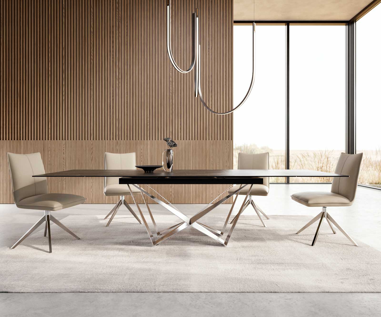 Table à manger Edge 200-300x100 céramique Laminam®Noir Desir marron Spider acier plat acier inoxydable extensible 2