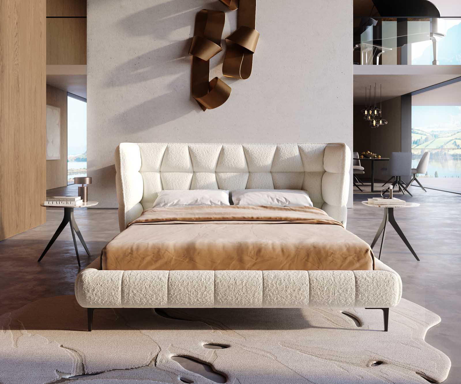 Sommier rembourré Capujo 140x200 cm Bouclé Crème-Blanc 1