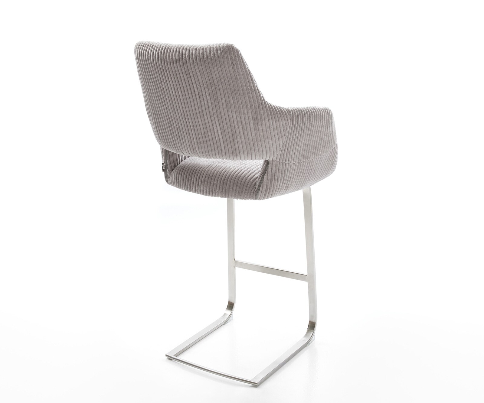 Chaise-de-bar Yago-Flex velours côtelé Gris argenté Piétement luge plat Acier inoxydable Ressorts ensachés 4