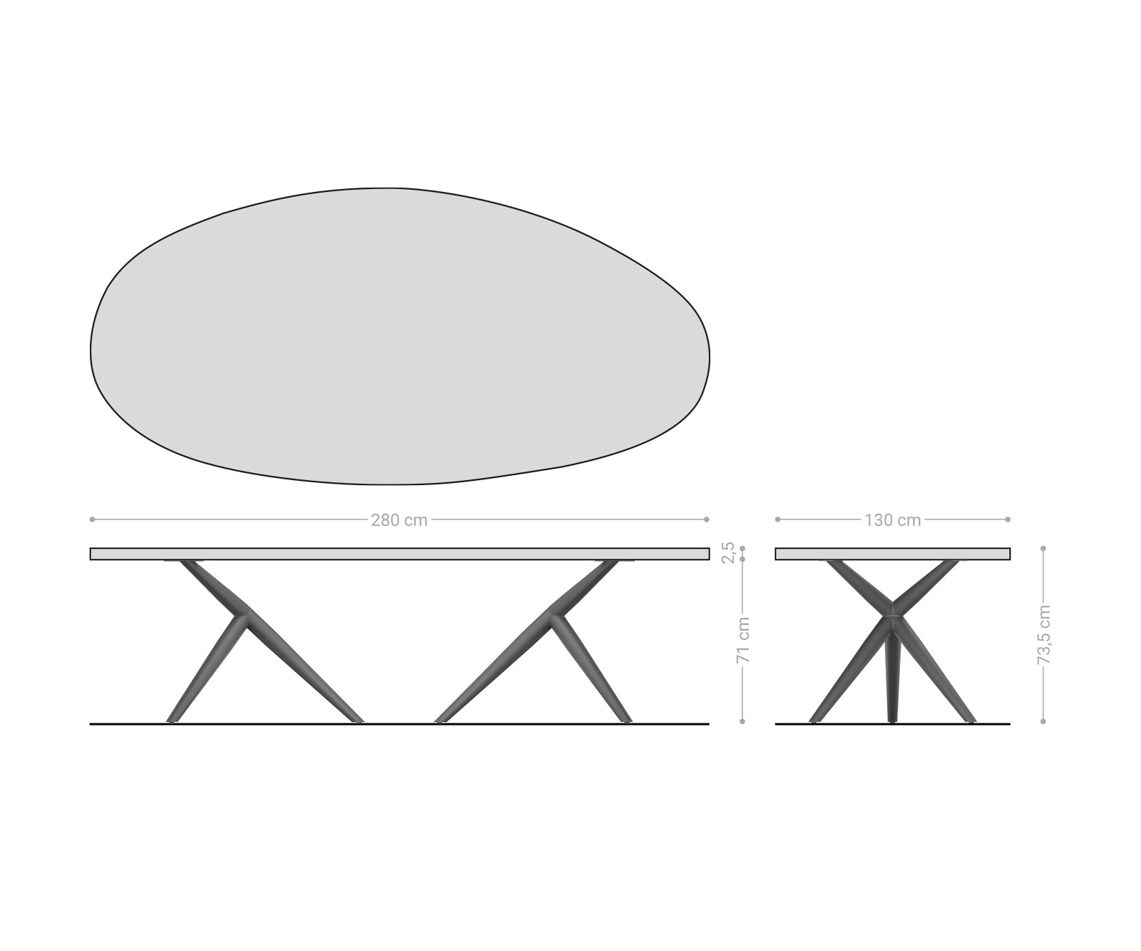 Table à manger Edge ovalee 280x130x2,5 chêne naturee Estelar rond acier inoxydable Flow-Edge 5