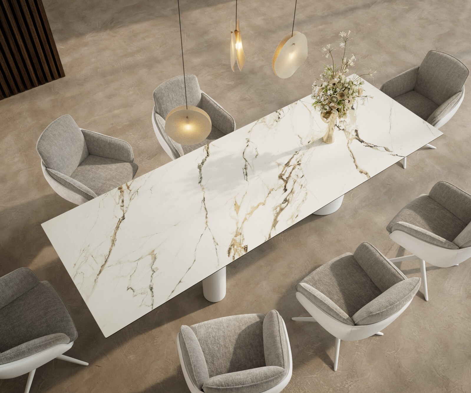 Table à manger Edge 300x100 Céramique Calacatta Luxe Blanc-Doré-Gris Troa Métal Blanc 3