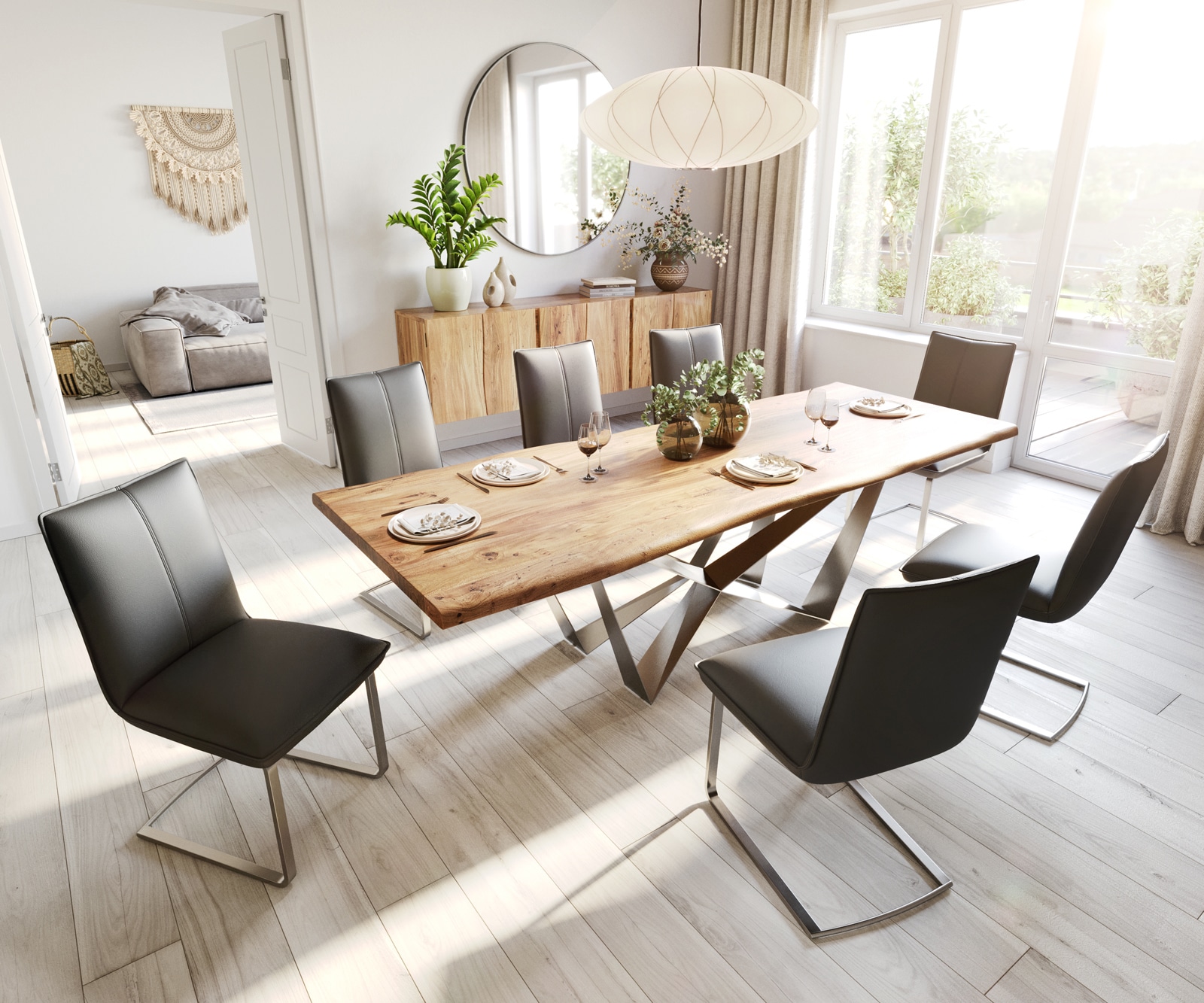 Cantilever Lelio-Flex cuir de vache noir pied cantilever plat acier inoxydable brossé ressorts ensachés 4