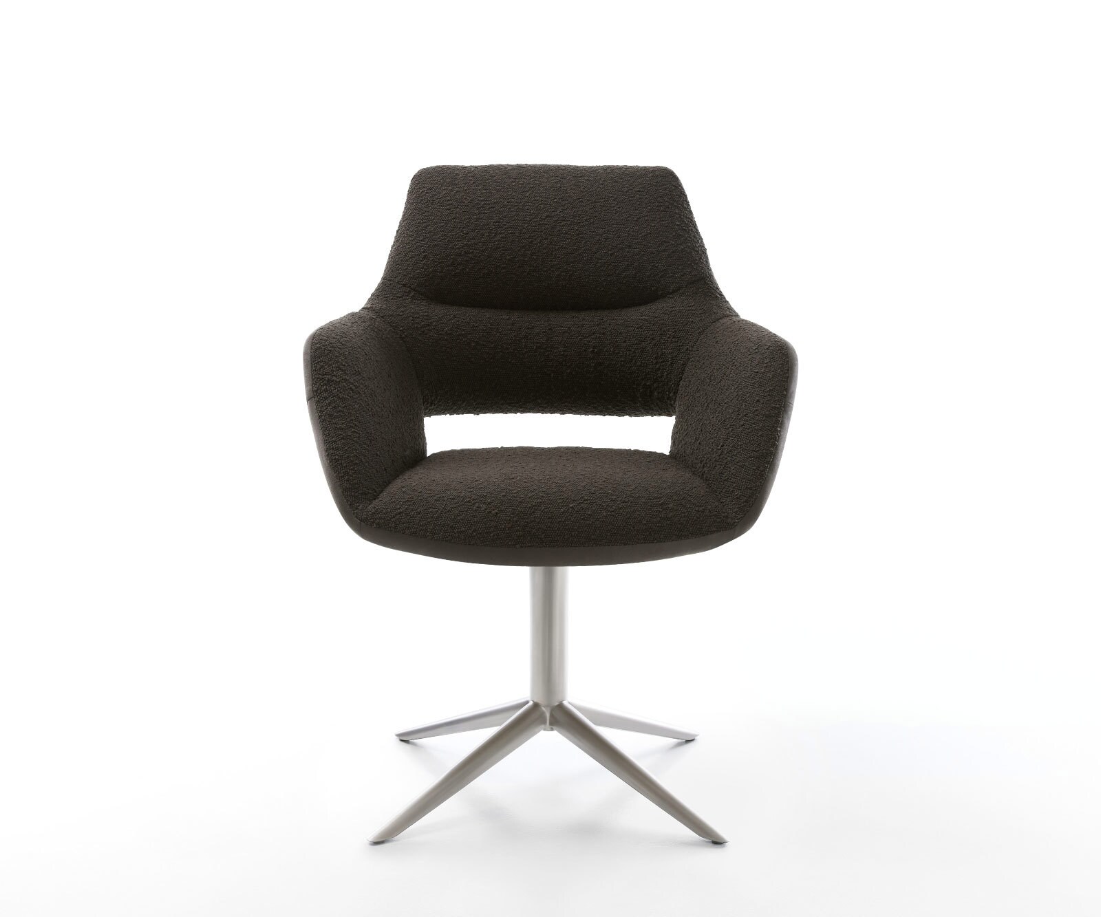 Chaise-pivotante Yago-Flex avec accoudoirs tissu mixte noir pied de chaise 4 branches acier inoxydable brossé pivotement sur 360° fonction bascule ressorts ensachés 2