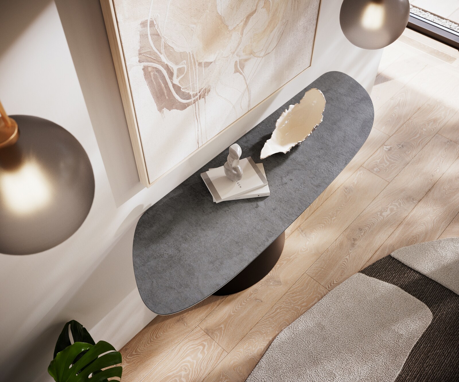 Table console Edge Organique 140x40 cm Céramique Béton Gris Conos Métal Noir 3