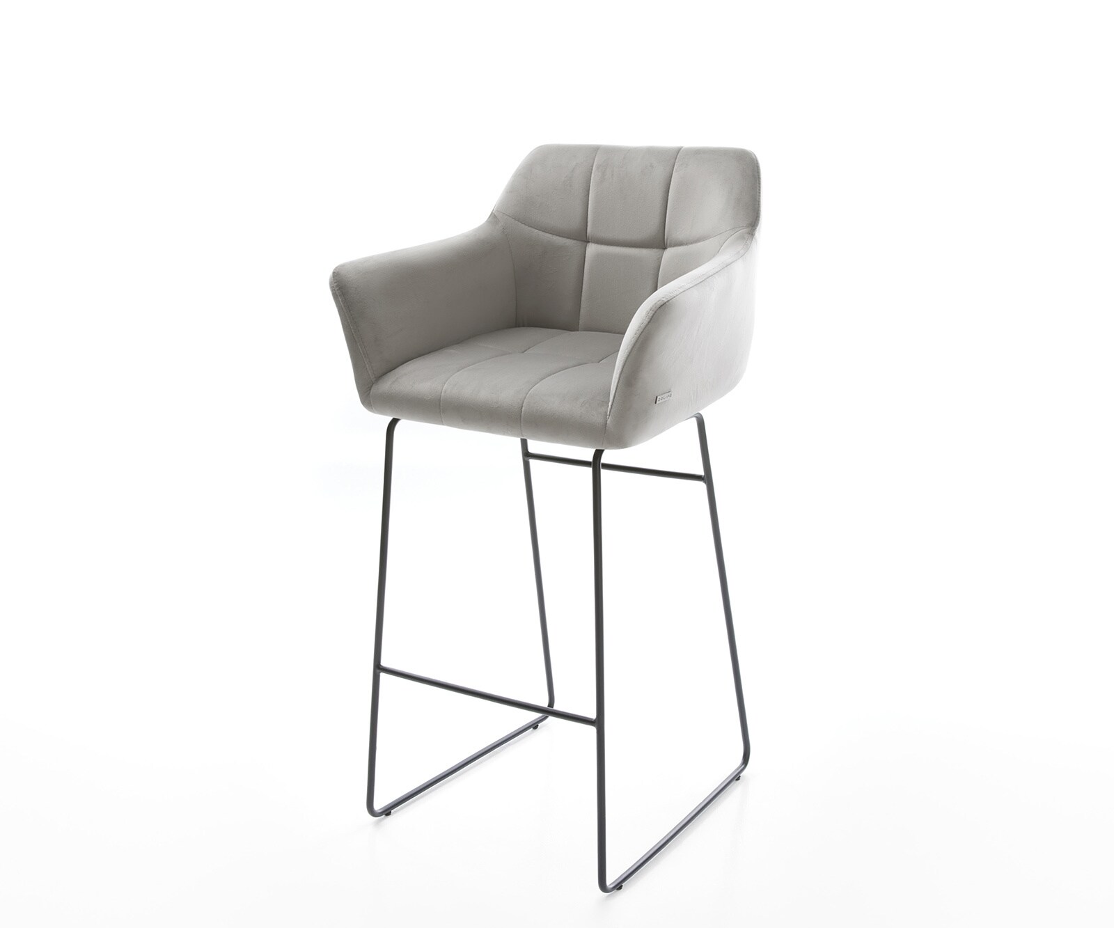 Chaise-de-bar Yulo-Flex velours gris cadre de patins métal
