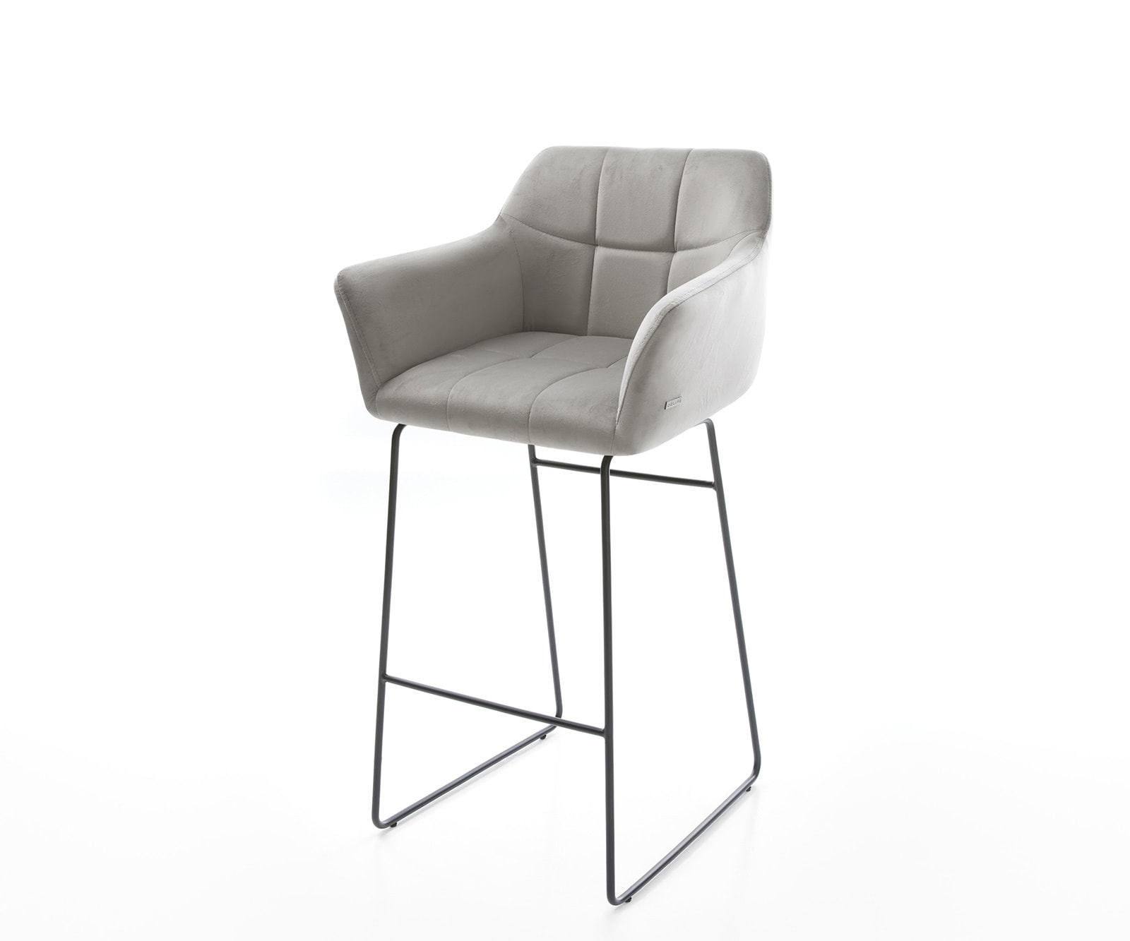 Chaise-de-bar Yulo-Flex velours gris cadre de patins métal 1