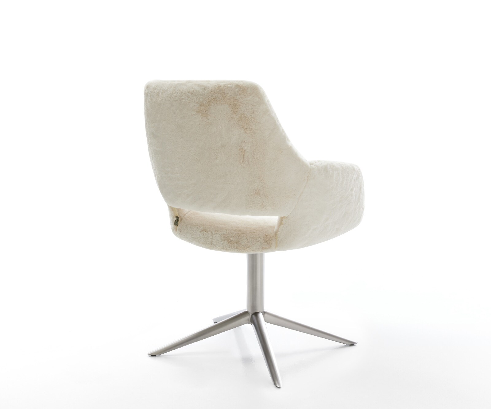 Chaise-pivotante Yago-Flex avec accoudoirs peluche crème-blanc pied de chaise 4 branches acier inoxydable pivotement sur 360° fonction bascule resorts ensachés 5