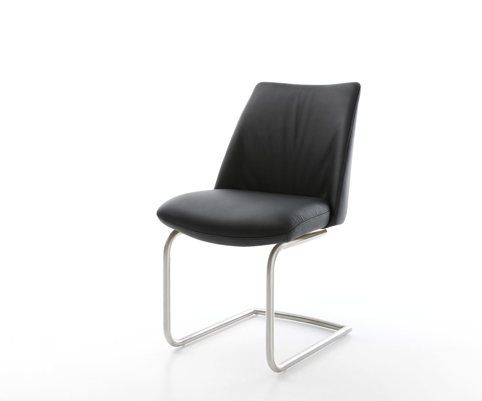 Cantilever Elso-Flex cuir de vache noir pied cantilever rond acier inoxydable brossé ressorts ensachés 1