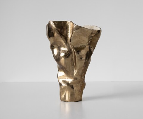 Vase Mimoro l28 x P24 x H38 cm Aluminium Champagner Ivory Fait main