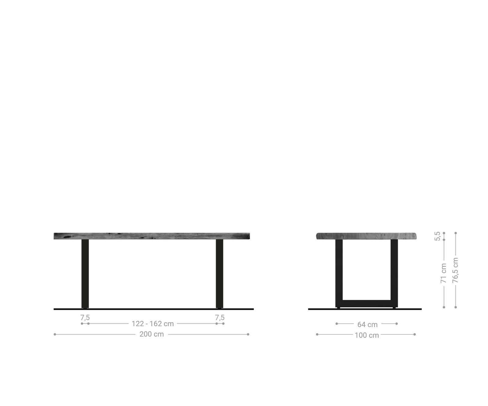 Table-à-manger Edge 200x100 XL acacia marron acier inoxydable large Live-Edge 5