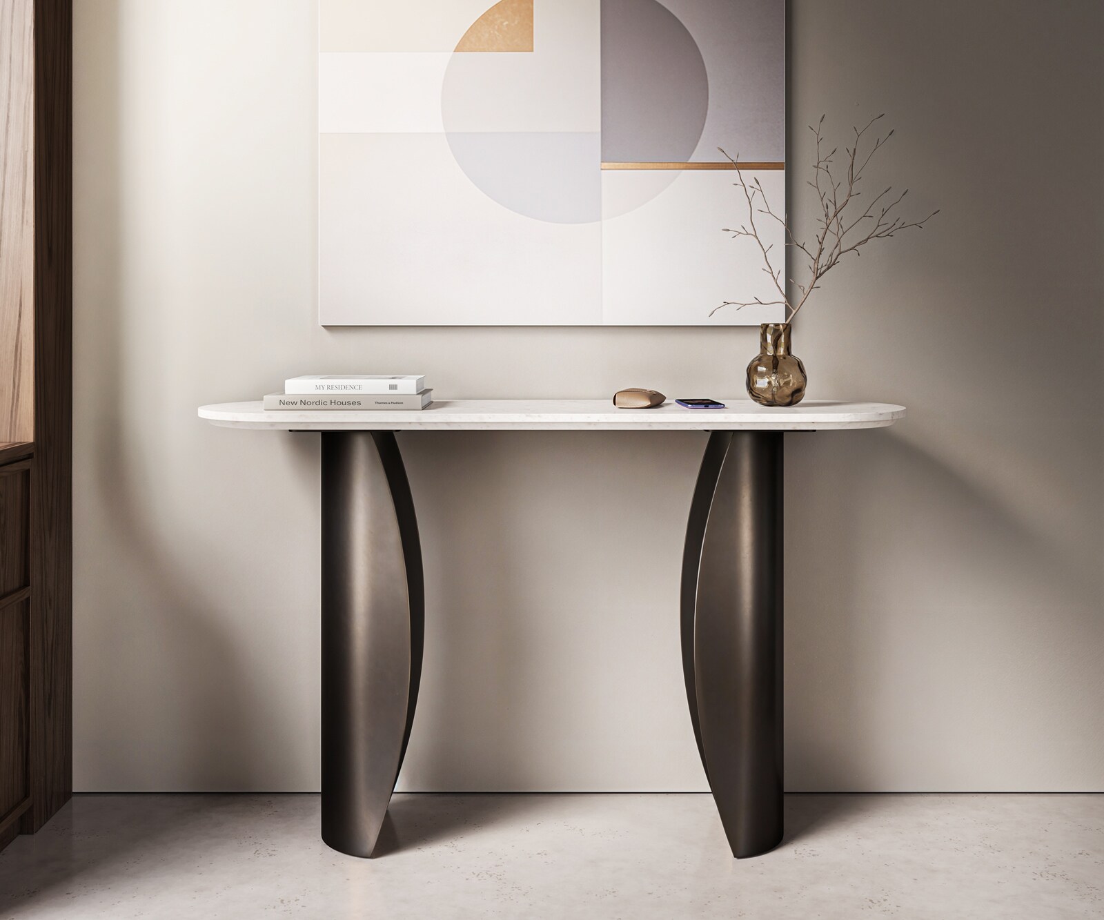 Console Solena 135x40 cm marbre blanc métal black antique 2