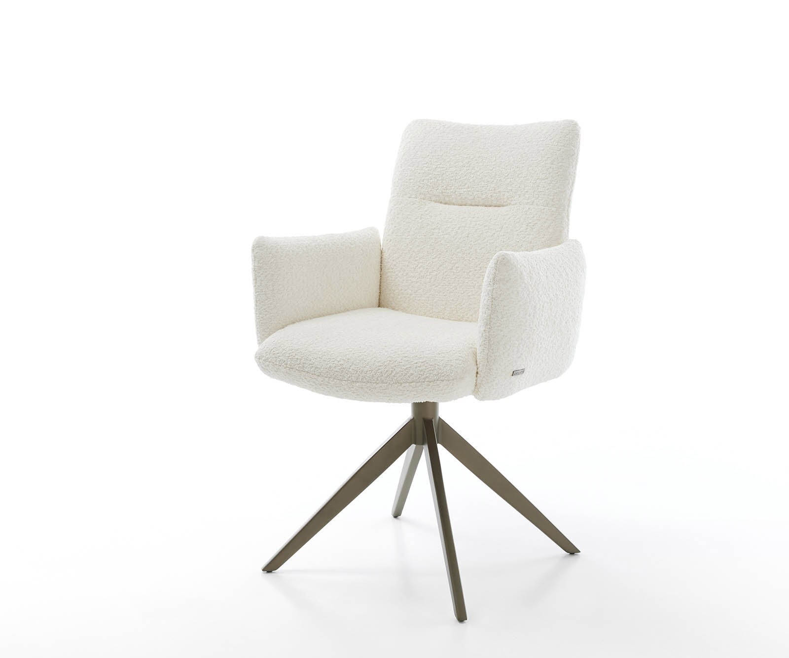 Chaise-pivotante Jova-Flex avec accoudoirs bouclé blanc pied croisé large aspect titane pivotement sur 360° ressorts ensachés