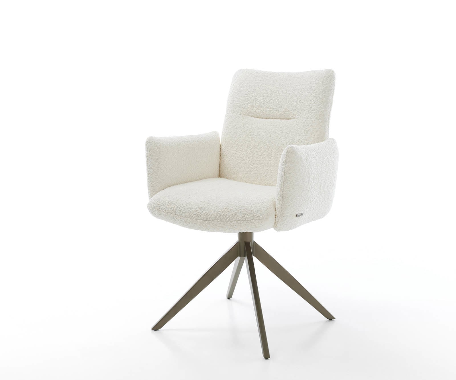 Chaise-pivotante Jova-Flex avec accoudoirs bouclé blanc pied croisé large aspect titane pivotement sur 360° ressorts ensachés Chaise-pivotante Jova-Flex avec accoudoirs bouclé blanc pied croisé large aspect titane pivotement sur 360° ressorts ensachés