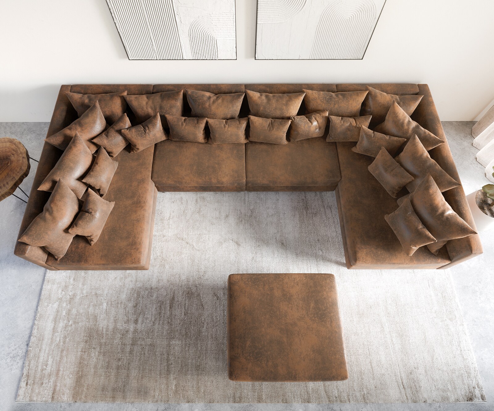 Canapé-panoramique Clovis XL marron look antique tabouret modulaire  4