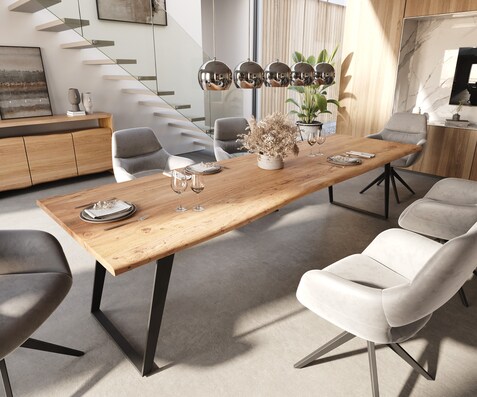 Table-à-manger Edge 300x100 acacia nature métal incliné Live-Edge