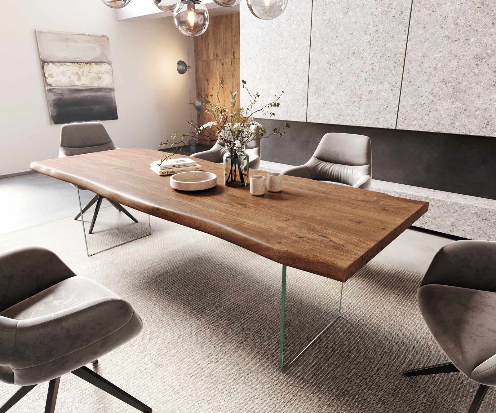 Table à manger Edge 260x100 XL acacia marron verre Live-Edge