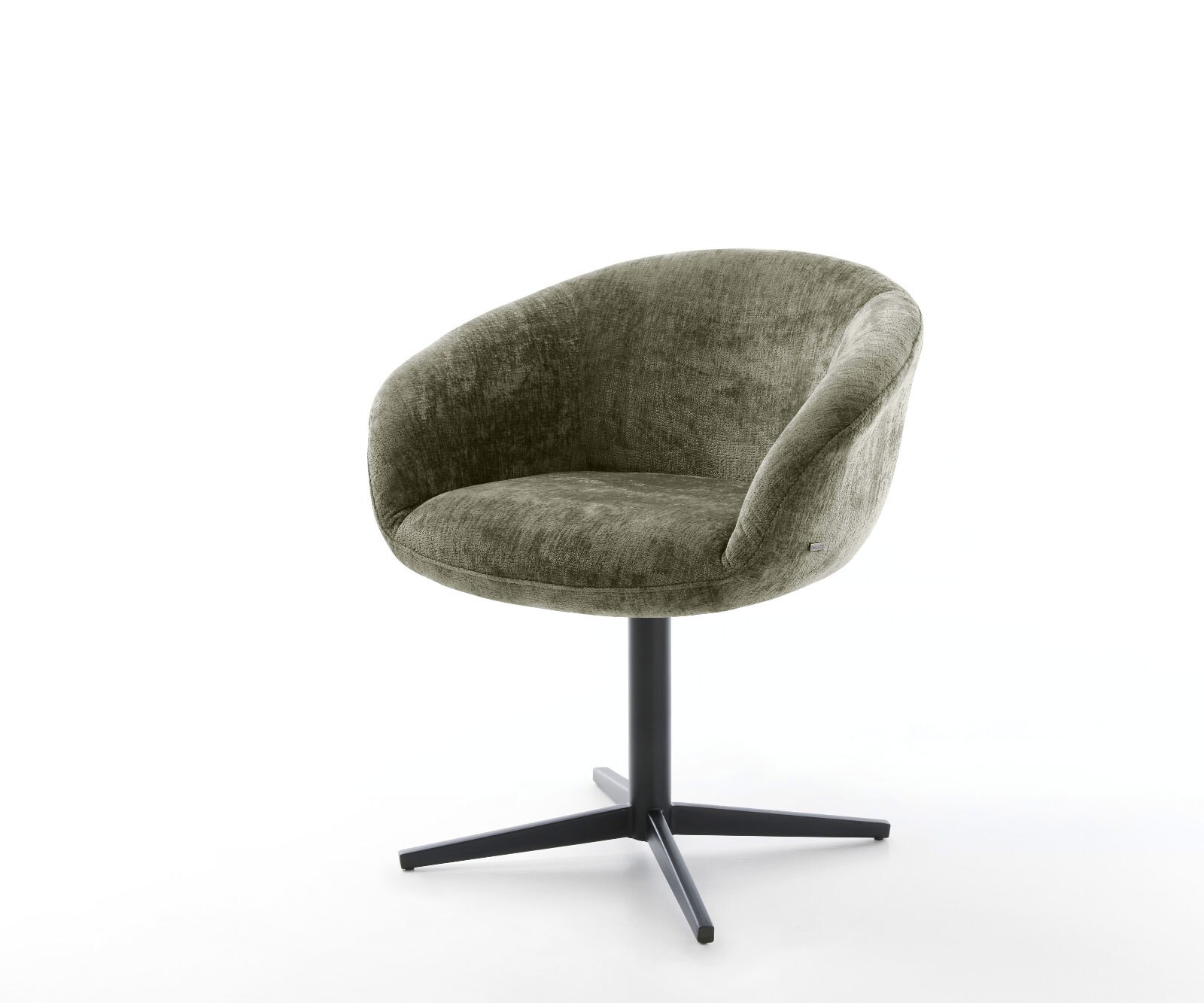 Chaise-pivotante Vinka-Flex avec accoudoirs chenille olive pied de chaise 4 branches noir pivotement sur 360° ressorts ensachés