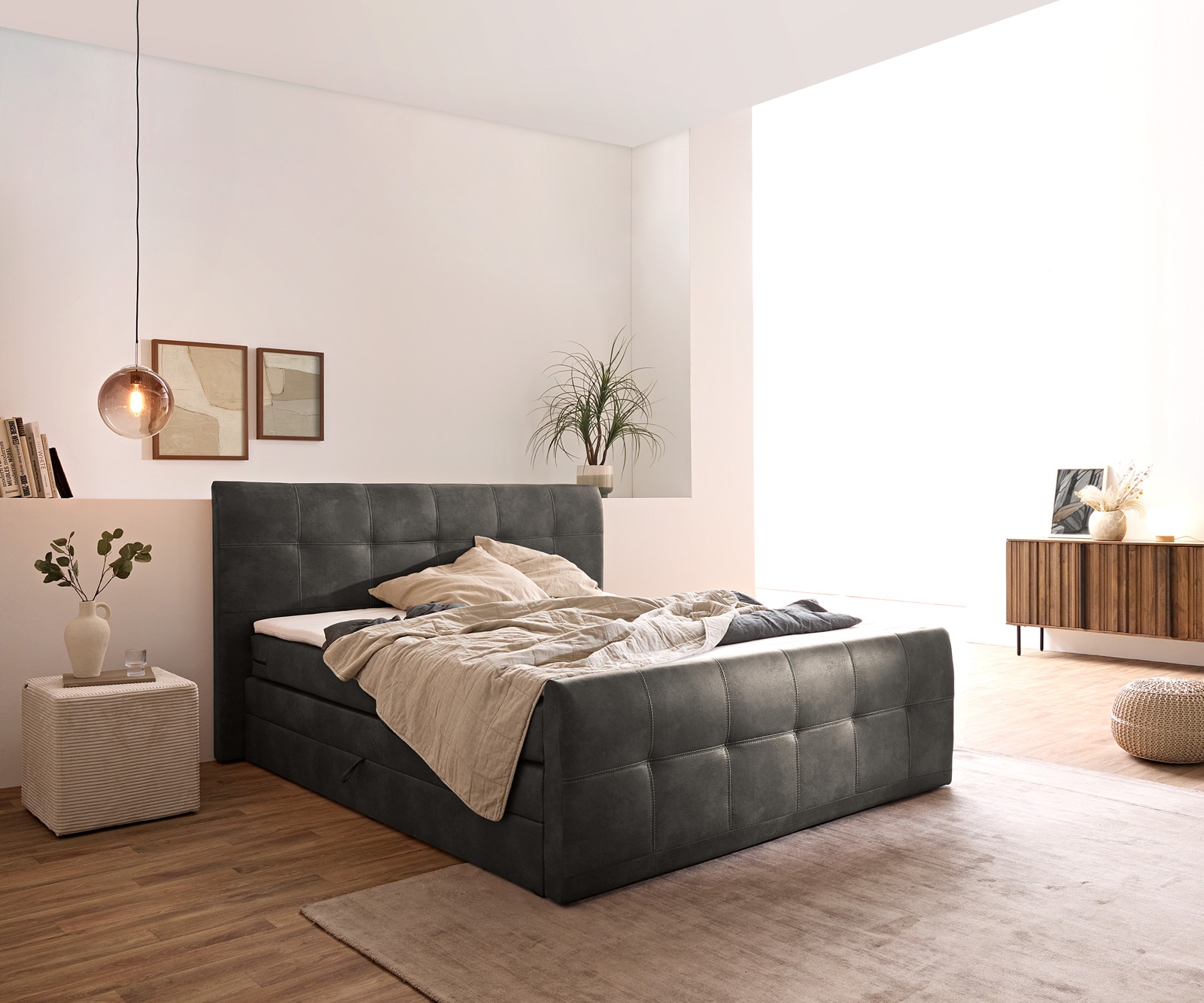 Lit-sommier-tapissier Amarillo 180x200 cm anthracite avec sur-matelas Lit-sommier-tapissier Amarillo 180x200 cm anthracite avec sur-matelas