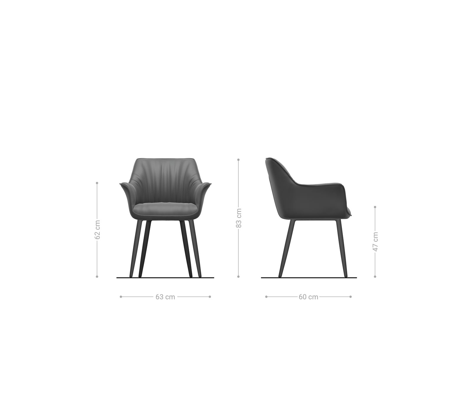 Chaise-de-salle-à-manger Keila-Flex avec accoudoirs tissu tissé doux beige 4 pieds coniques noir 5