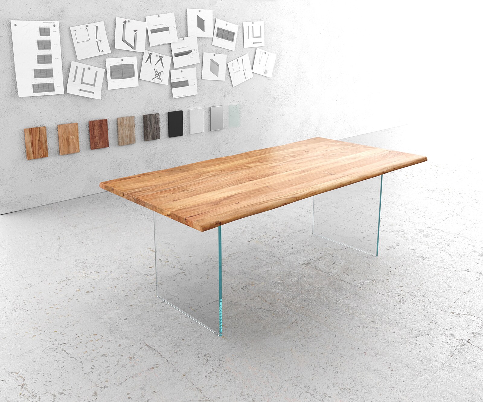 Table-à-manger Edge 200x100 acacia nature verre Live-Edge 1