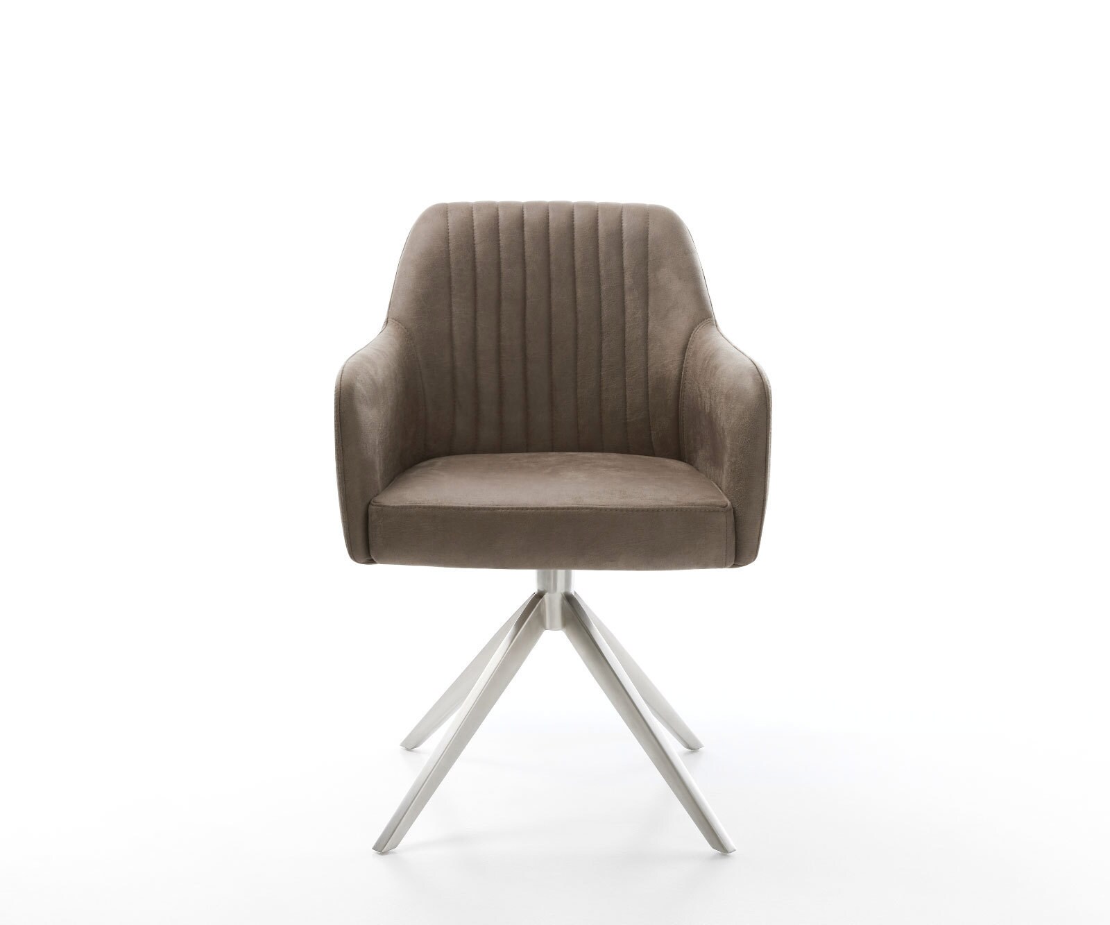 Chaise-de-salle-à-manger Greg-Flex microvelours taupe vintage pied croisé large acier inoxydable brossé ressorts ensachés 2