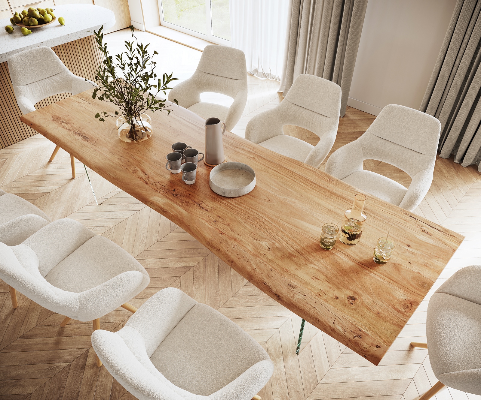 Table à manger Edge 300x100 XL acacia nature verre Live-Edge 3 Table à manger Edge 300x100 XL acacia nature verre Live-Edge 3