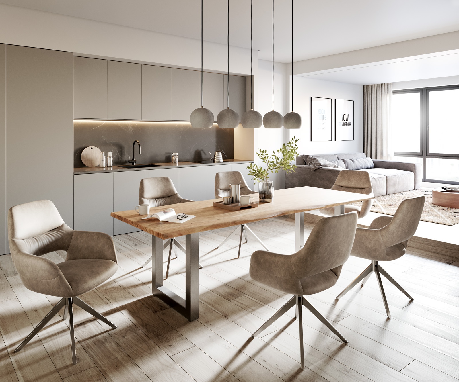 Table-à-manger Edge 260x100 acacia nature acier inoxydable large Live-Edge 6