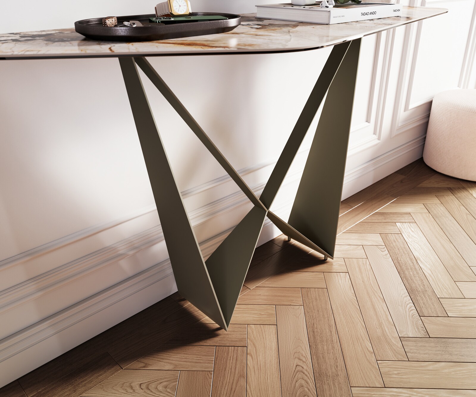 Console Edge Polygonal 140x50 cm Céramique Patagonia Poliert Spios Métal Effektfinish Titan 5