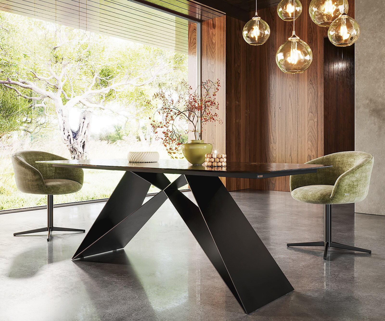 Table à manger Edge en forme de bateau 200x100 verre fondu noir fumé relief en 3D cadre en V acier plat noir 4 Table à manger Edge en forme de bateau 200x100 verre fondu noir fumé relief en 3D cadre en V acier plat noir 4