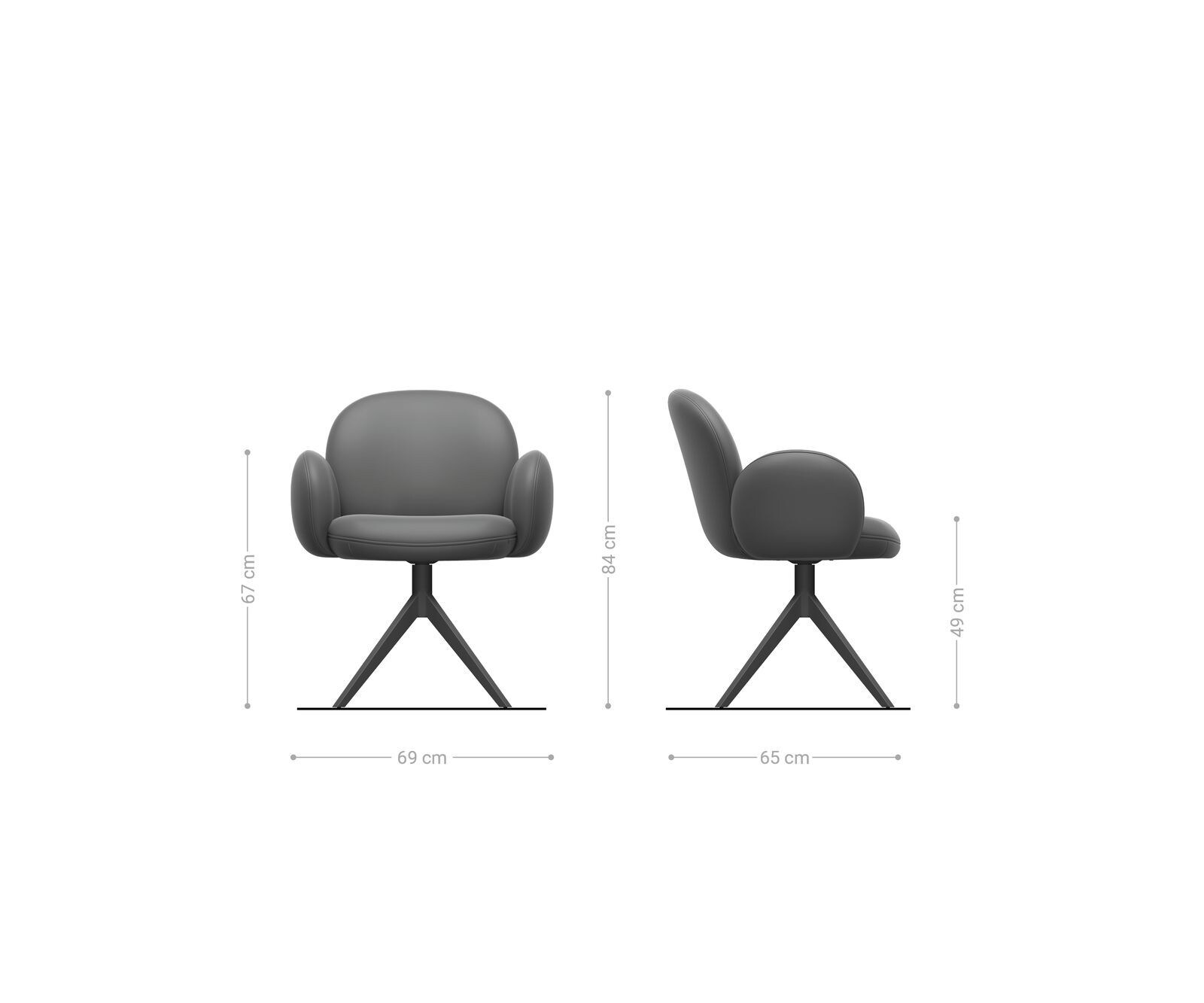 Chaise-pivotante Nube-Flex avec accoudoirs côtelé gris argenté pied croisé large acier inoxydable brossé pivotement sur 360° ressorts ensachés 6