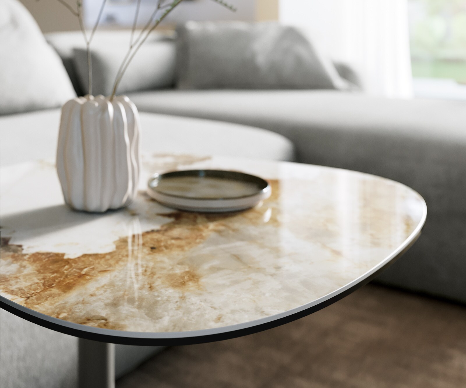 Table basse Edge Boot 60x60 cm céramique Minas Melange Eleny Metall finition effet titane 6