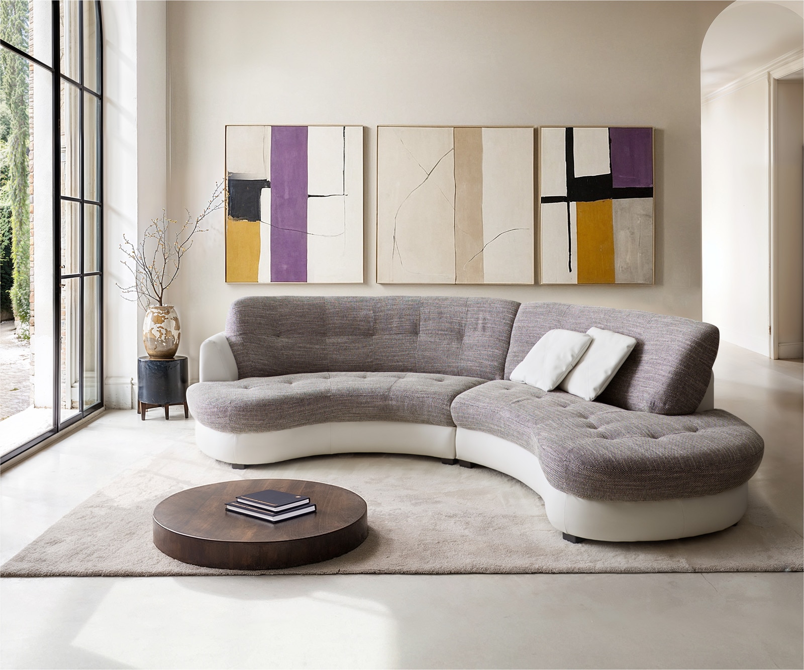 Canapé Napoli 300x95cm blanc gris clair avec coussin Canapé Napoli 300x95cm blanc gris clair avec coussin