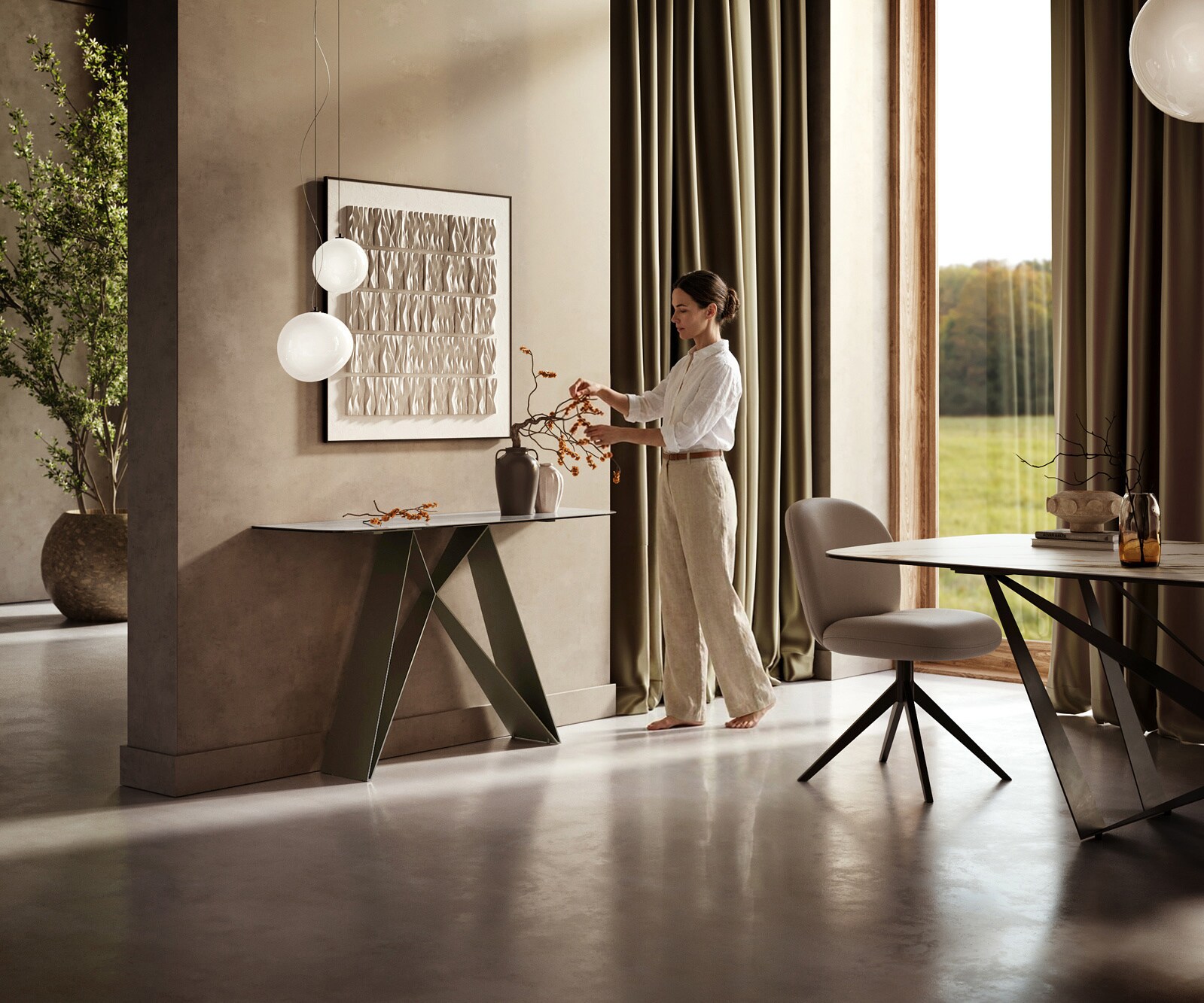 Console Edge forme bateau 140x40 cm Céramique Onyx Pearl Velio Métal Effektfinish Titan 6