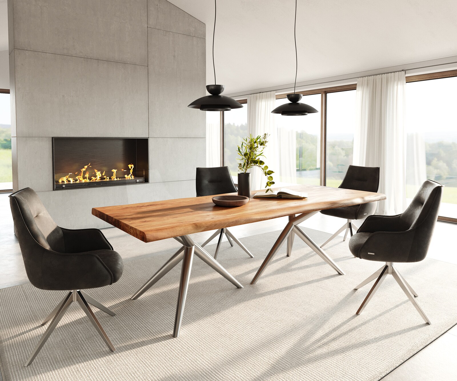 Table à manger Edge 240x100 acacia naturee Estelar rond acier inoxydable Live-Edge 4