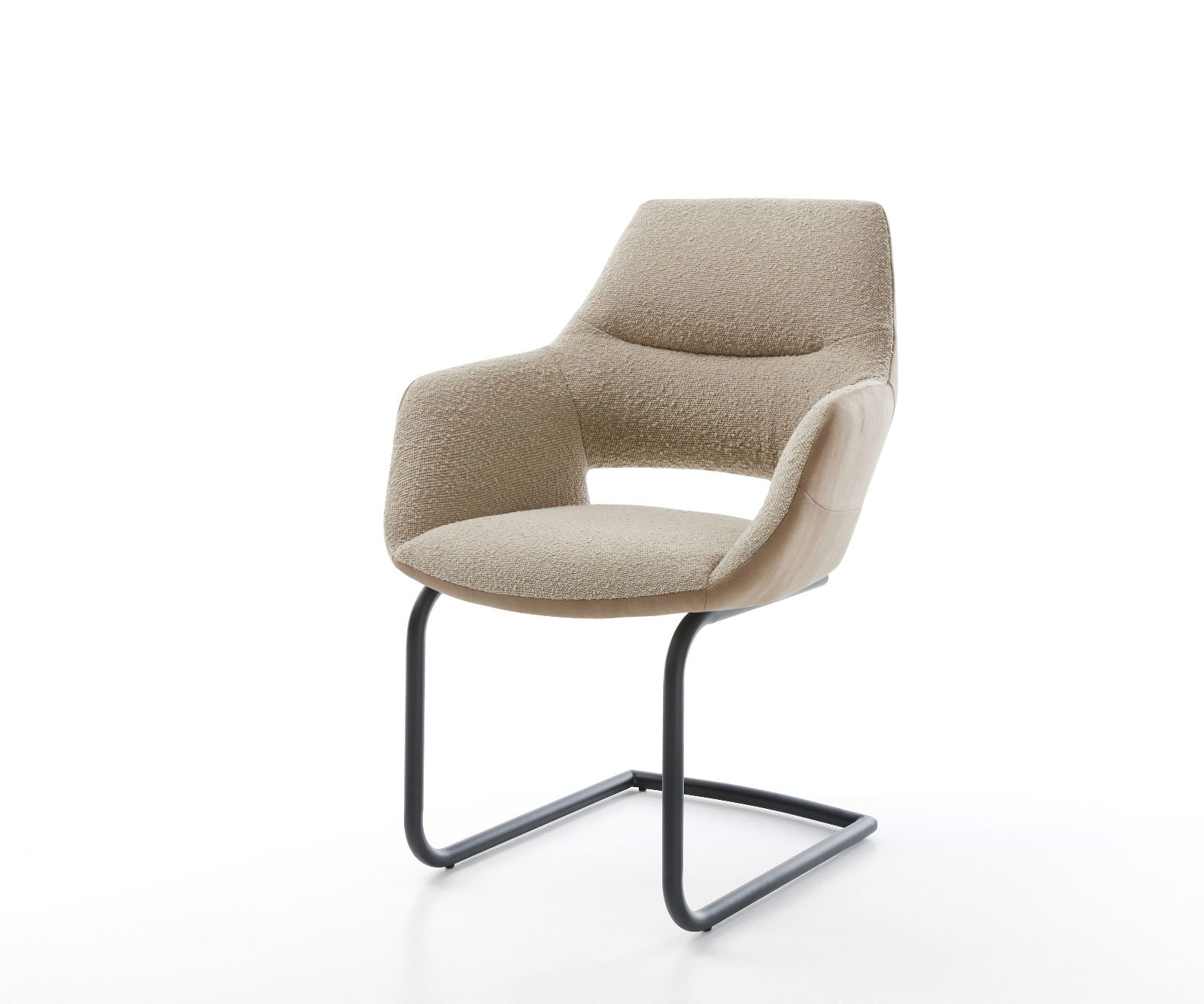 Cantilever Yago-Flex avec accoudoirs tissu mixte couleur boue pied cantilever rond noir ressorts ensachés Cantilever Yago-Flex avec accoudoirs tissu mixte couleur boue pied cantilever rond noir ressorts ensachés