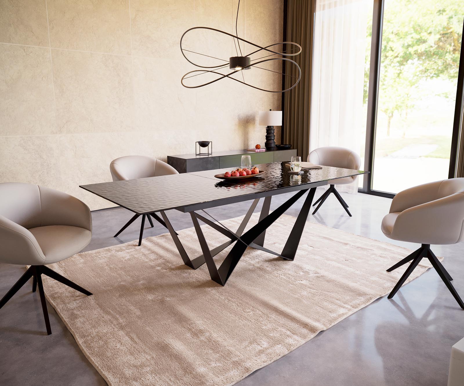 Table à manger Edge 180-220x100 verre fondu noir fumé relief en 3D Spider acier plat noir extensible 5 Table à manger Edge 180-220x100 verre fondu noir fumé relief en 3D Spider acier plat noir extensible 5