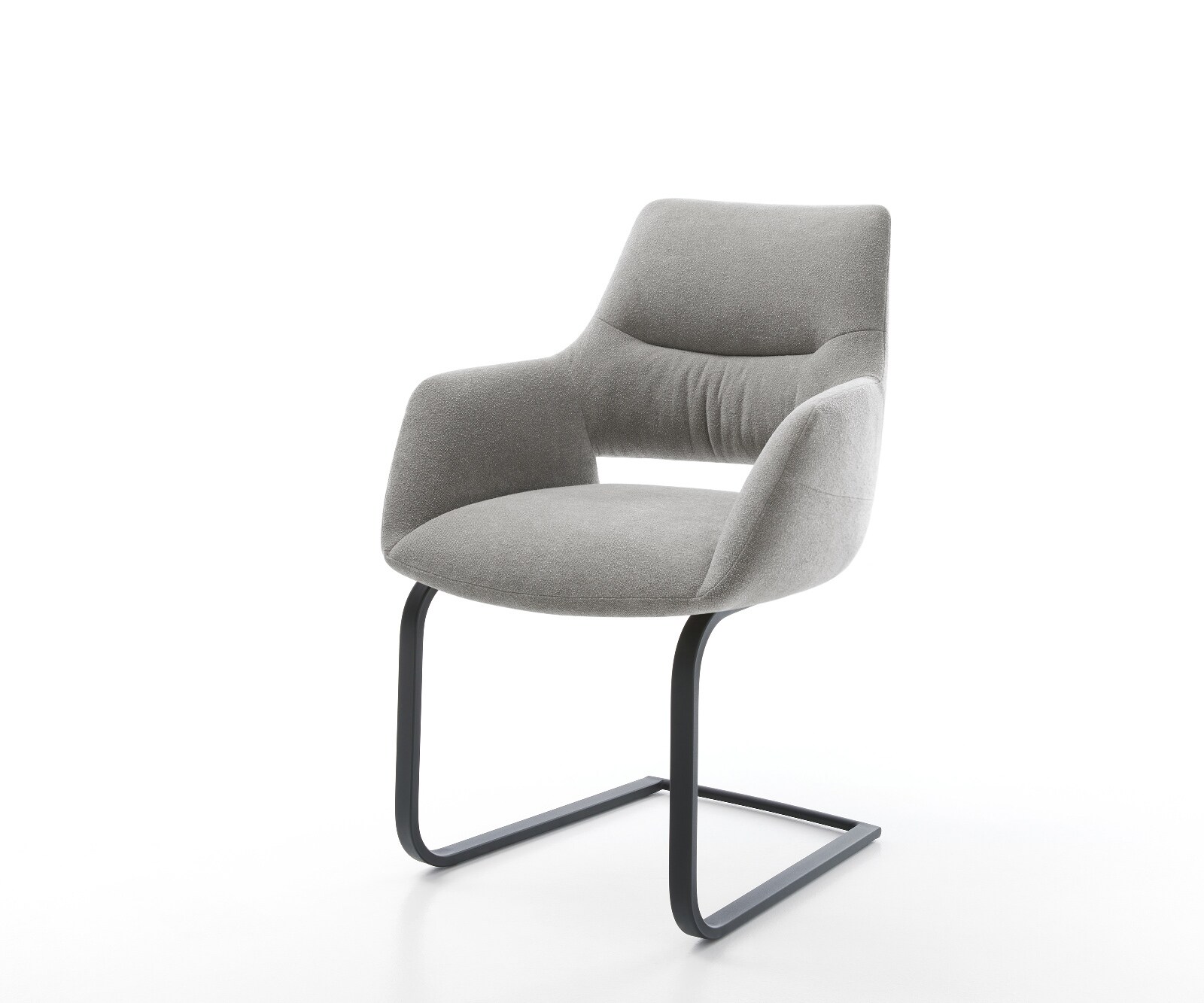 Cantilever Yago-Flex avec accoudoirs tissu structuré doux gris pied cantilever plat noir resorts ensachés 1