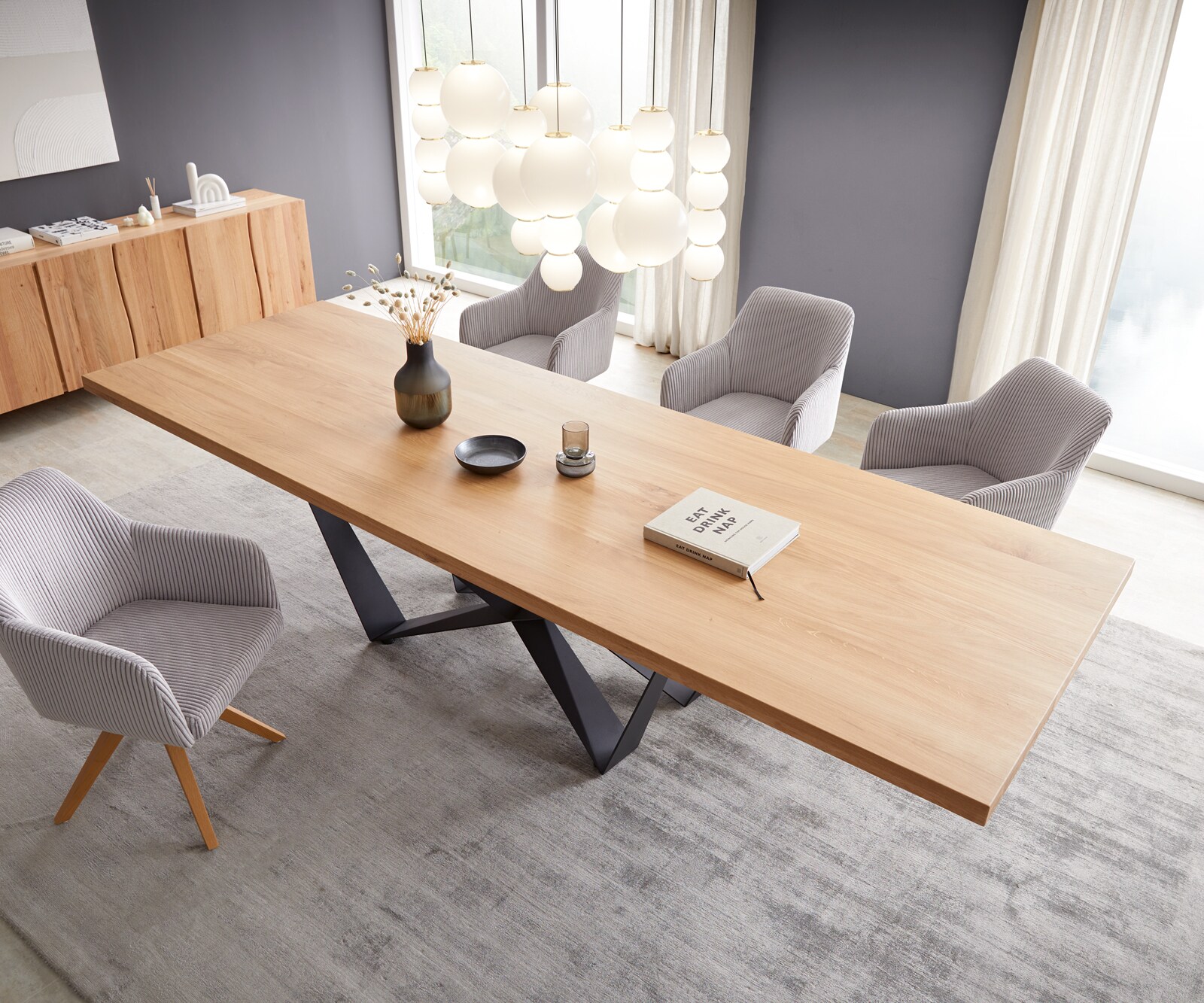 Table à manger Edge 300x100 chêne nature Spider acier plat noir 4