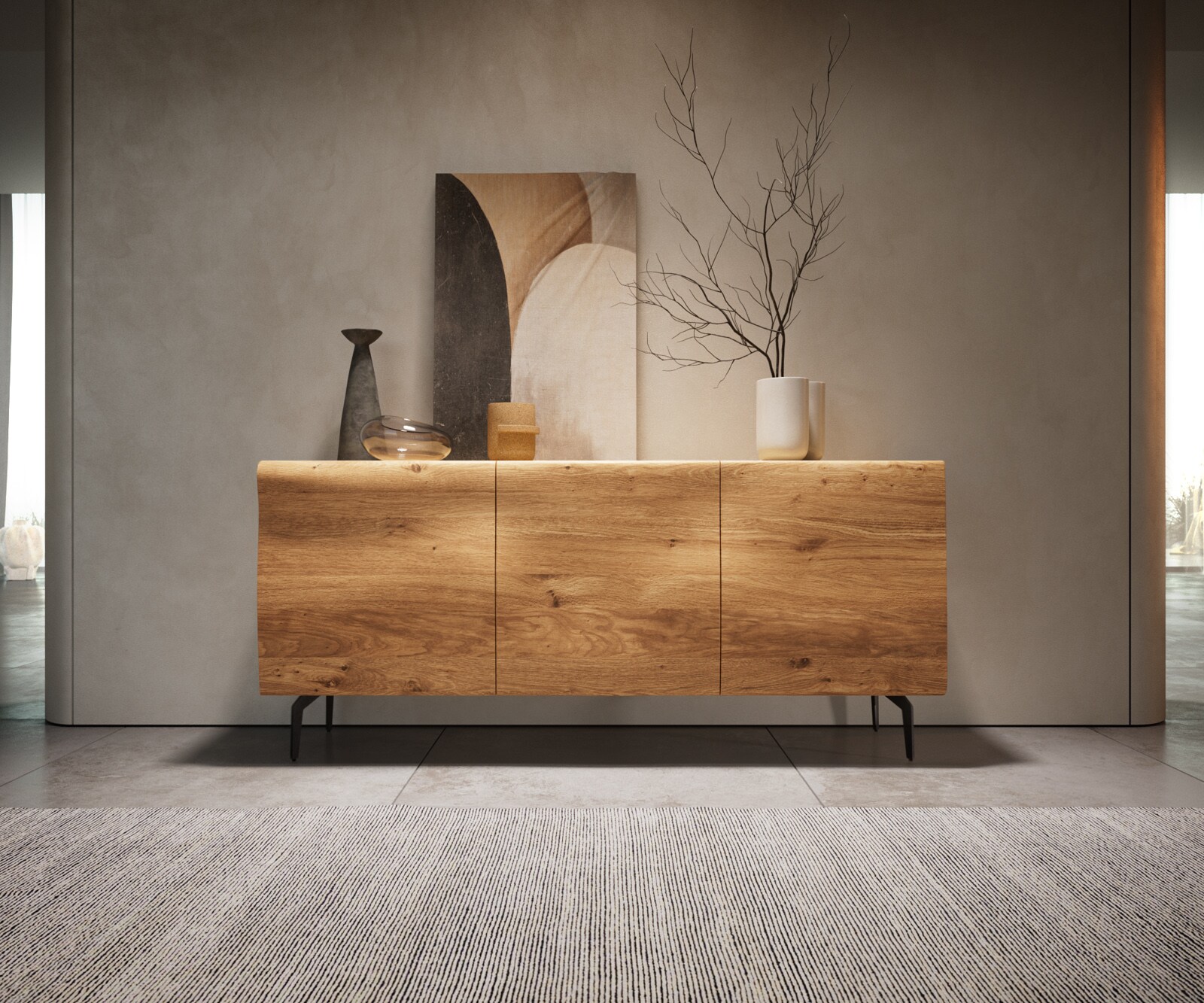 Buffet New Live-Edge 145 cm chêne naturel 3 portes pied équerre métal noir 1