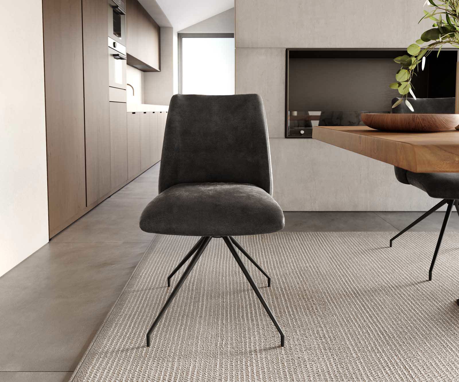 Chaise-pivotante Elso-Flex microvelours anthracite vintage pied croisé conique noir pivotement sur 180° ressorts ensachés 1 Chaise-pivotante Elso-Flex microvelours anthracite vintage pied croisé conique noir pivotement sur 180° ressorts ensachés 1