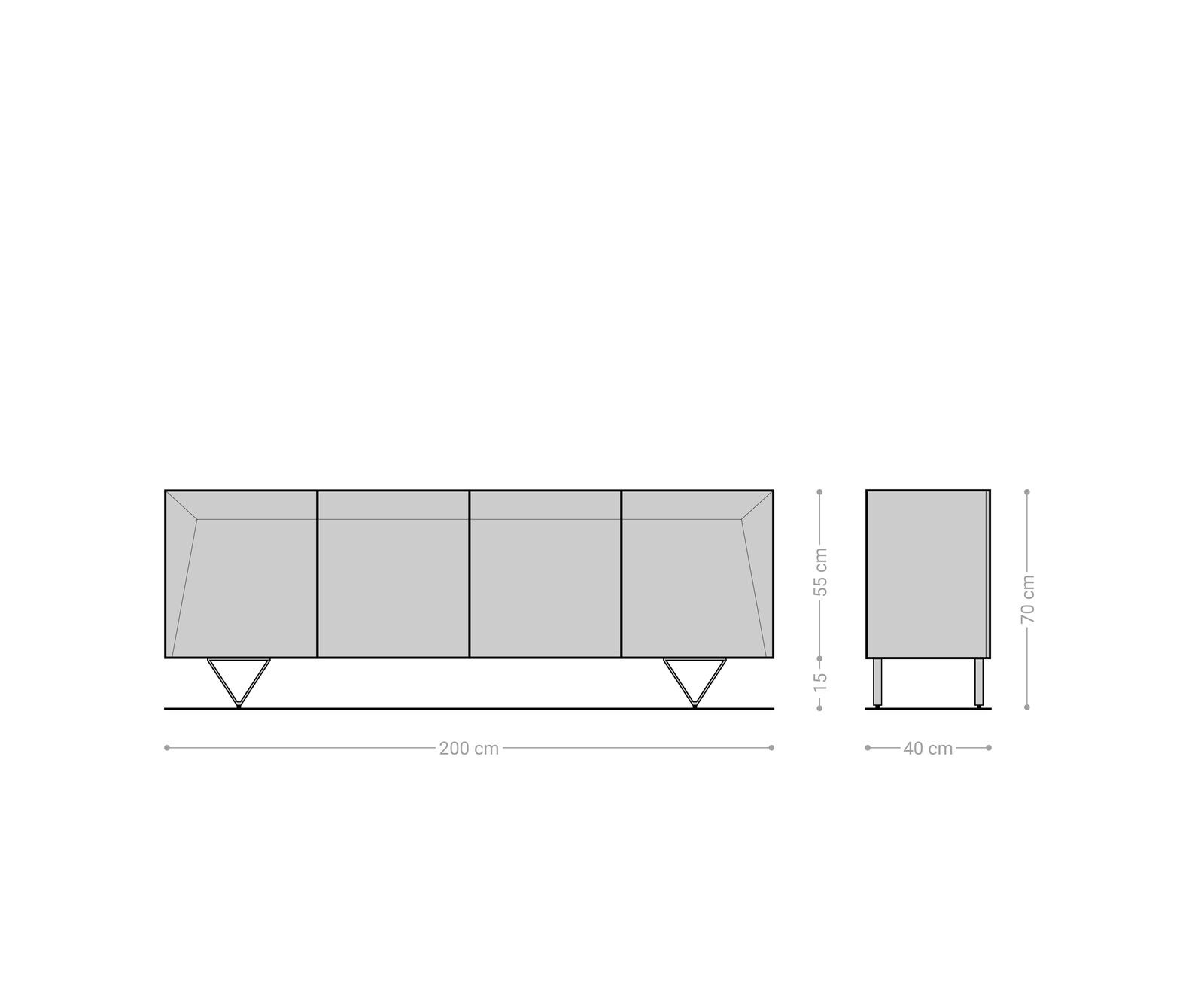 Buffet Kayu 200x40x70 cm acacia naturel 4 portes pied en V 6