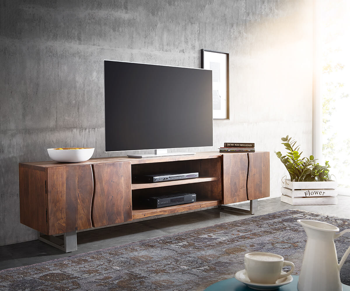 Table-TV Live-Edge Meuble-TV en Acacia 4 portes en bordure d'arbre 1