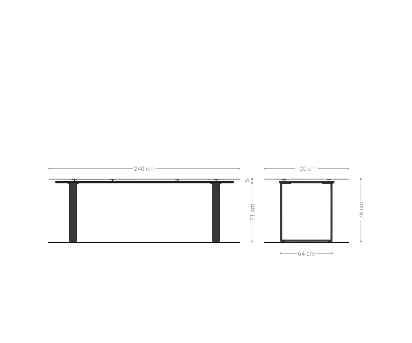 Table à manger Edge Boot 240x120 cm Céramique Laminam® Nero Greco Anthracite Acier inoxydable Schmal 6
