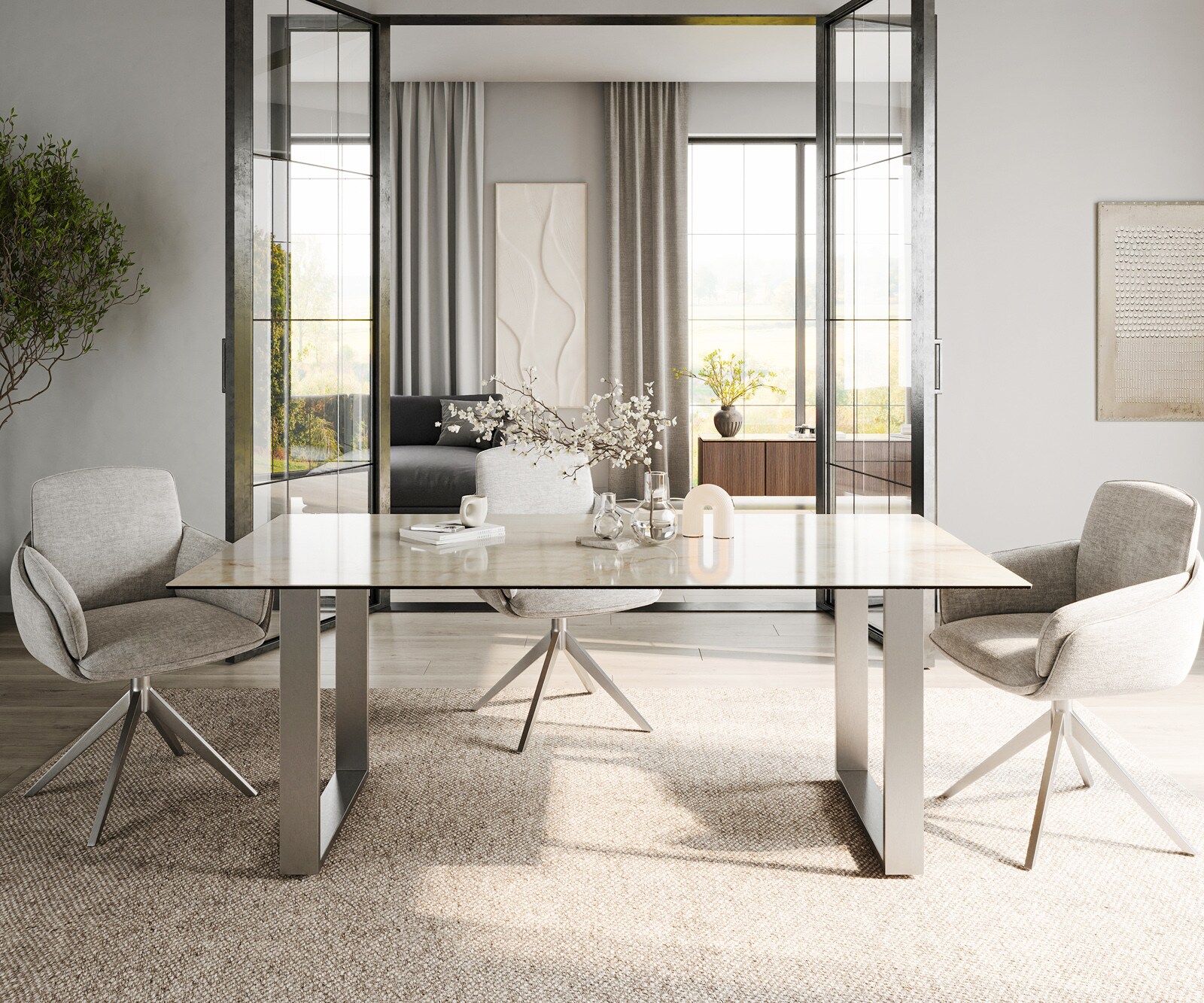 Table à manger Edge 200x100 Céramique Laminam® Onice Oro Acier inoxydable Étroit 2