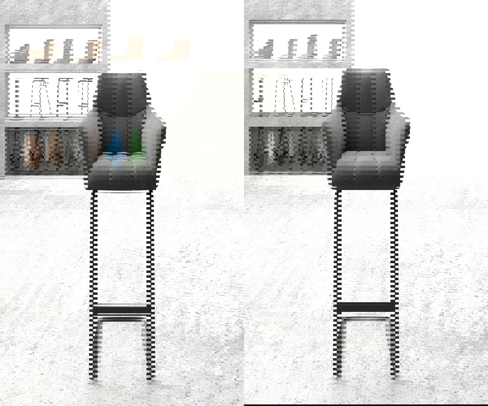 Chaise-de-bar Yulo-Flex tissu texturé anthracite chaise cantilever métal plat 1 Chaise-de-bar Yulo-Flex tissu texturé anthracite chaise cantilever métal plat 1