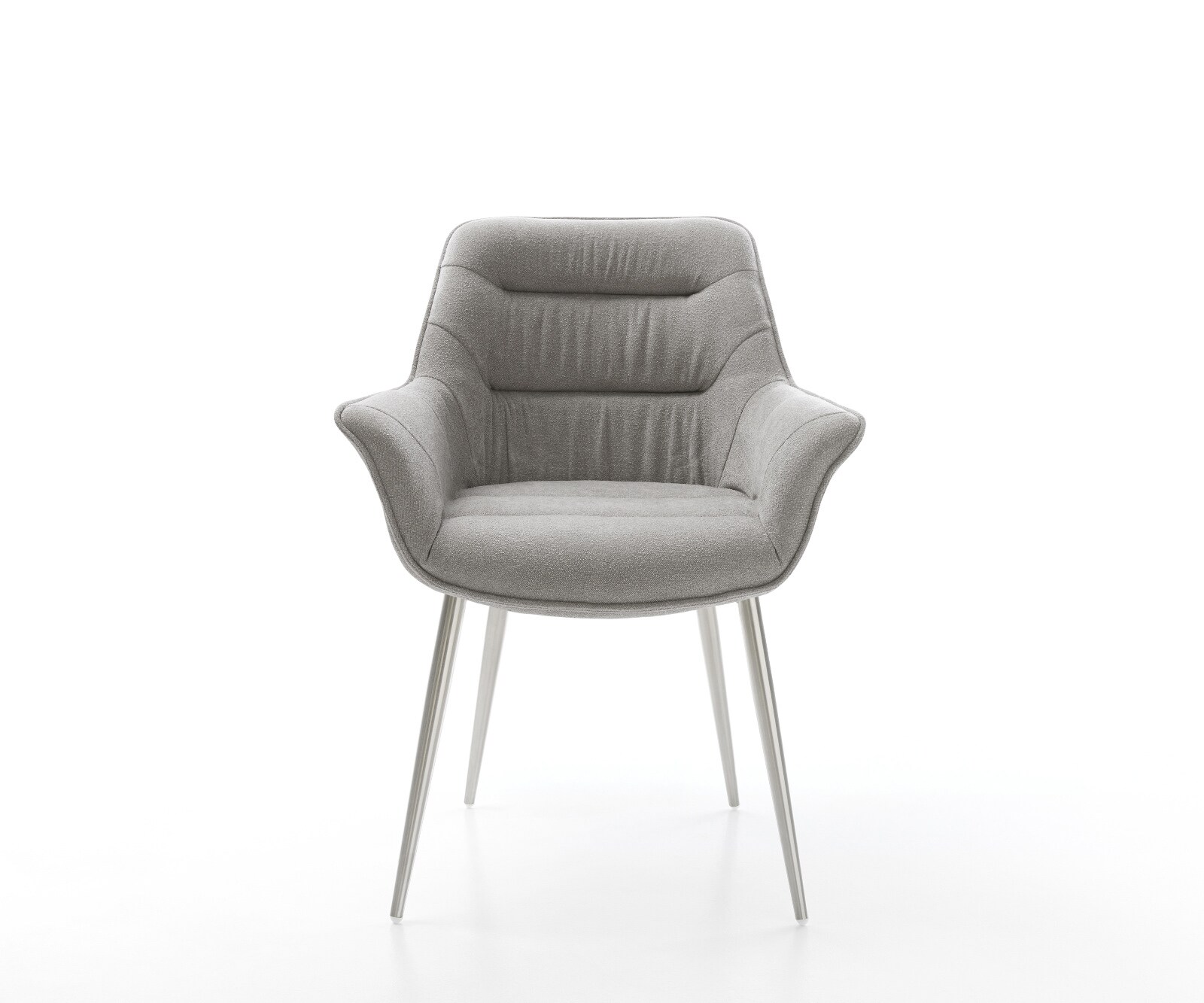 Chaise-de-salle-à-manger Kaira-Flex tissu structuré doux gris 4 pieds coniques acier inoxydable 2