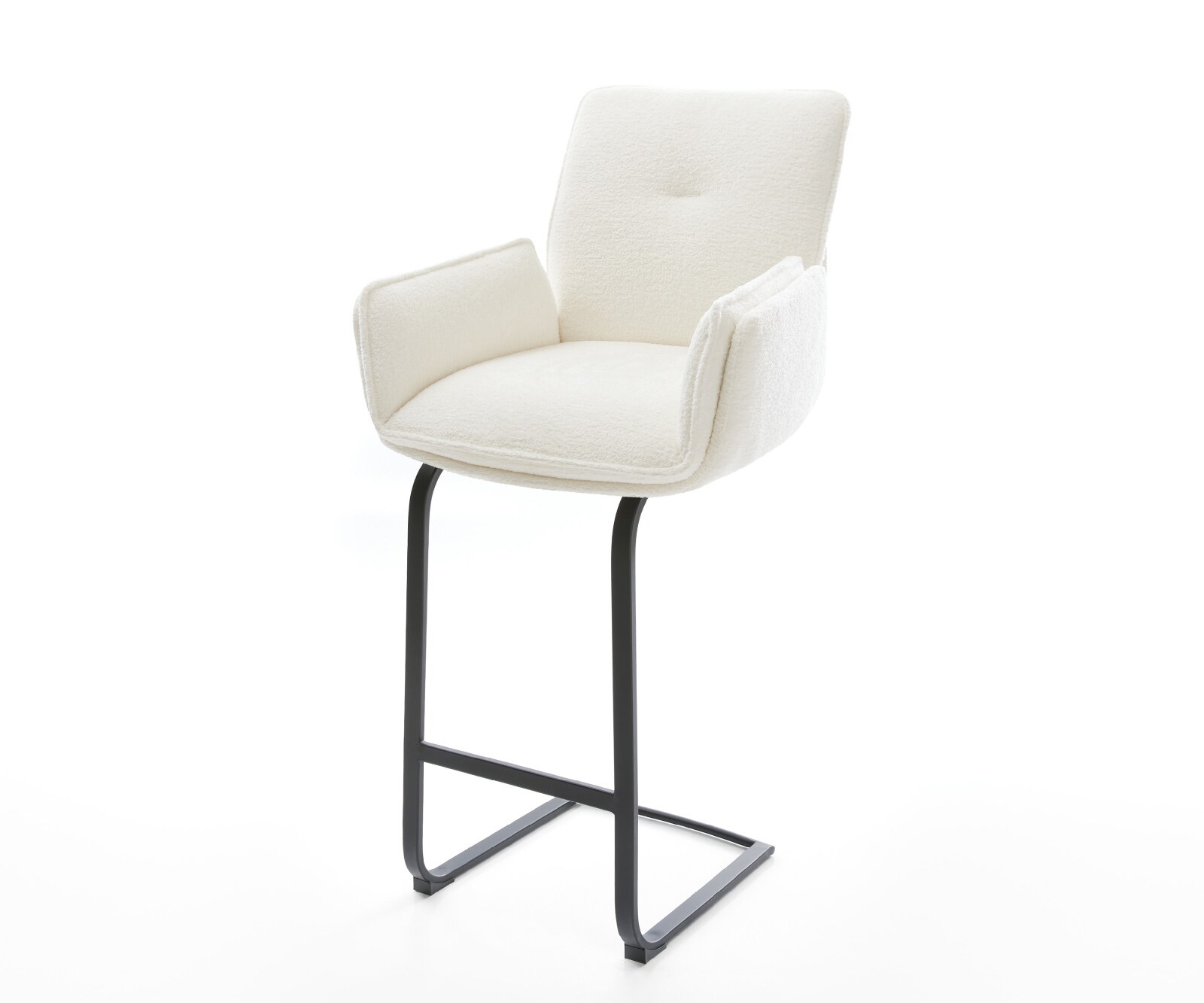 Chaise-de-bar Nela-Flex Bouclé doux Beige Pied cantilever plat noir Noir