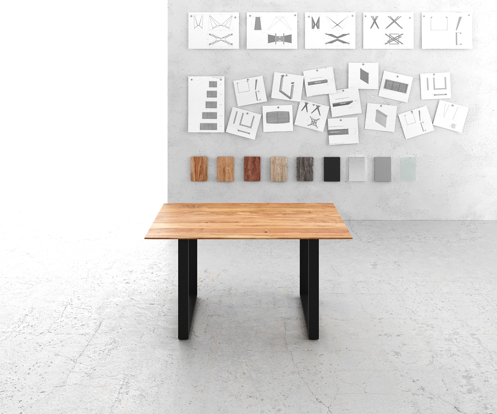 Table à manger Edge 140x90 Acacia Naturel cadre traîneau Noir Bord Suisse 2