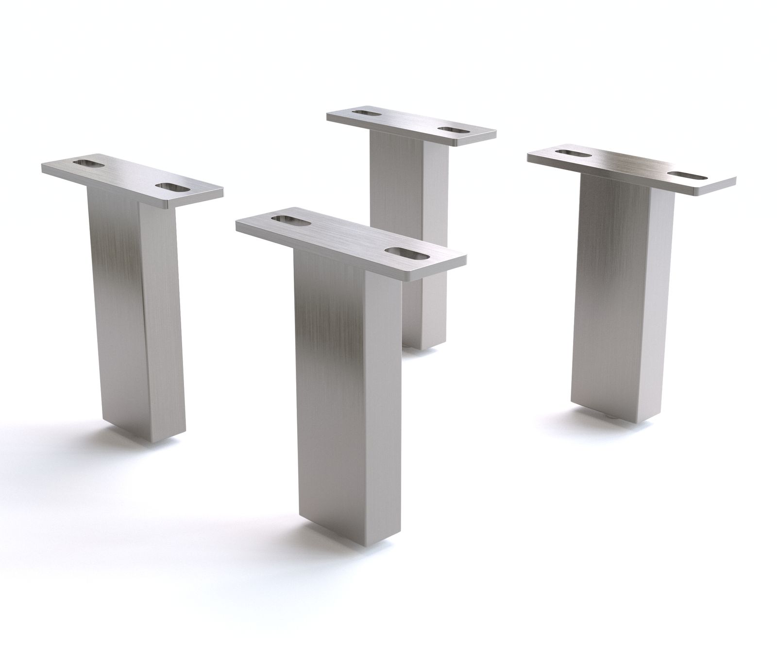 Pied-carré 15 cm inox brossé pour tous types de meubles (set de 4)
