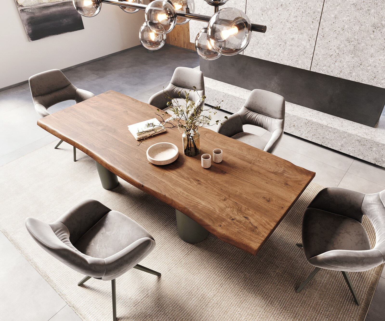 Table à manger Edge 260x100 XL Acacia Marron Pilier Métal finition à effet Titane Live-Edge 3